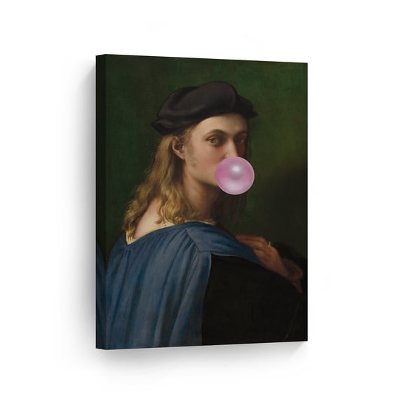 Smile Art Design Raphael's Masterpiece Portrait of Bindo Altoviti Pink Bubble Gum Art CANVAS PRINT Famous Paintings Wall Art Classic Art Home Decor Stretched Ready to Hang Made in USA 12x8