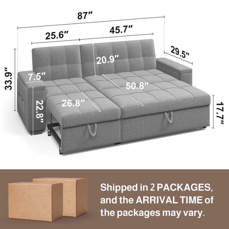 Noelse 3-in-1 Convertible Sofa Bed, Gray with Storage Armrest photo 8