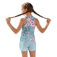 thumbnail image 2 of Xoenoiee Blue Cherry Blossom Print Girls Two Piece Swimsuits Tummy Control Bathing Suit Tween Swimwear Tankini Top with Boyshort for Water Activities, 10-11 Years, 2 of 7