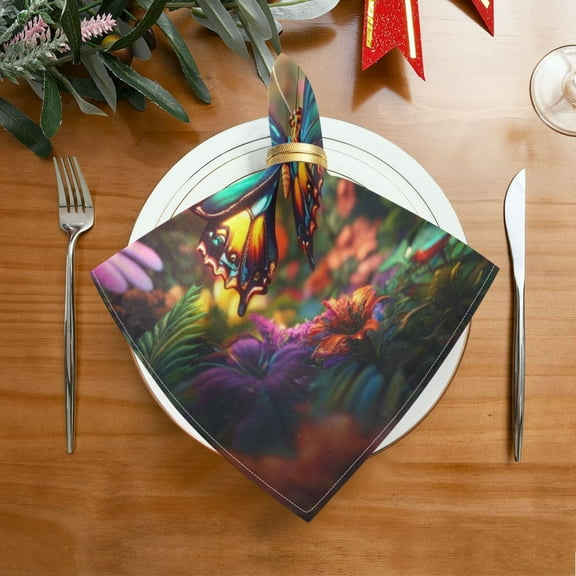 1 Pack 20'' x20" Satin Table Napkins Dinner Napkins for wedding Party Decoration events Colorful Butterfly Scene