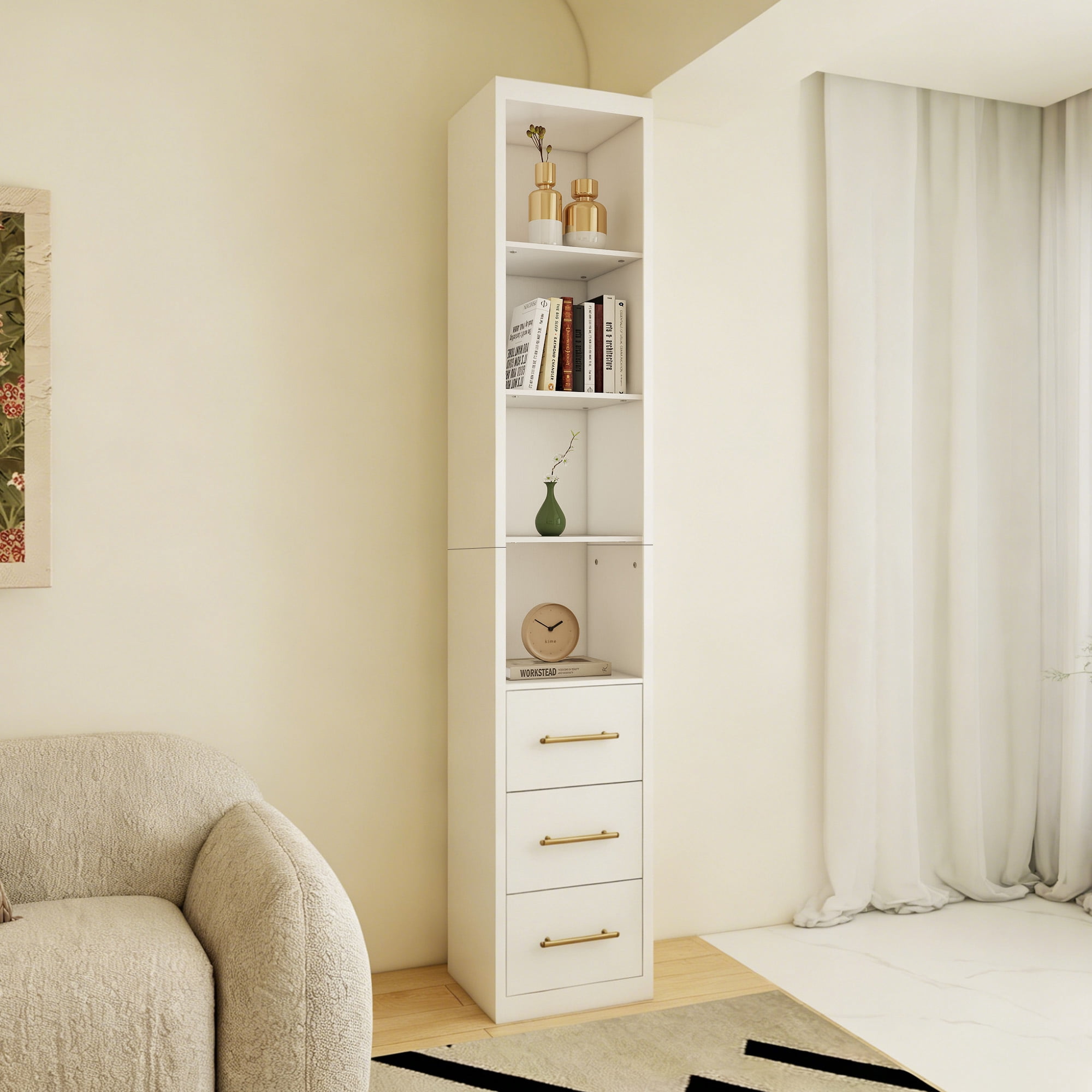 Side Storage Cabinet With Three Drawers for Bedroom, Living Room, Bathroom, 15.75x85.04inch