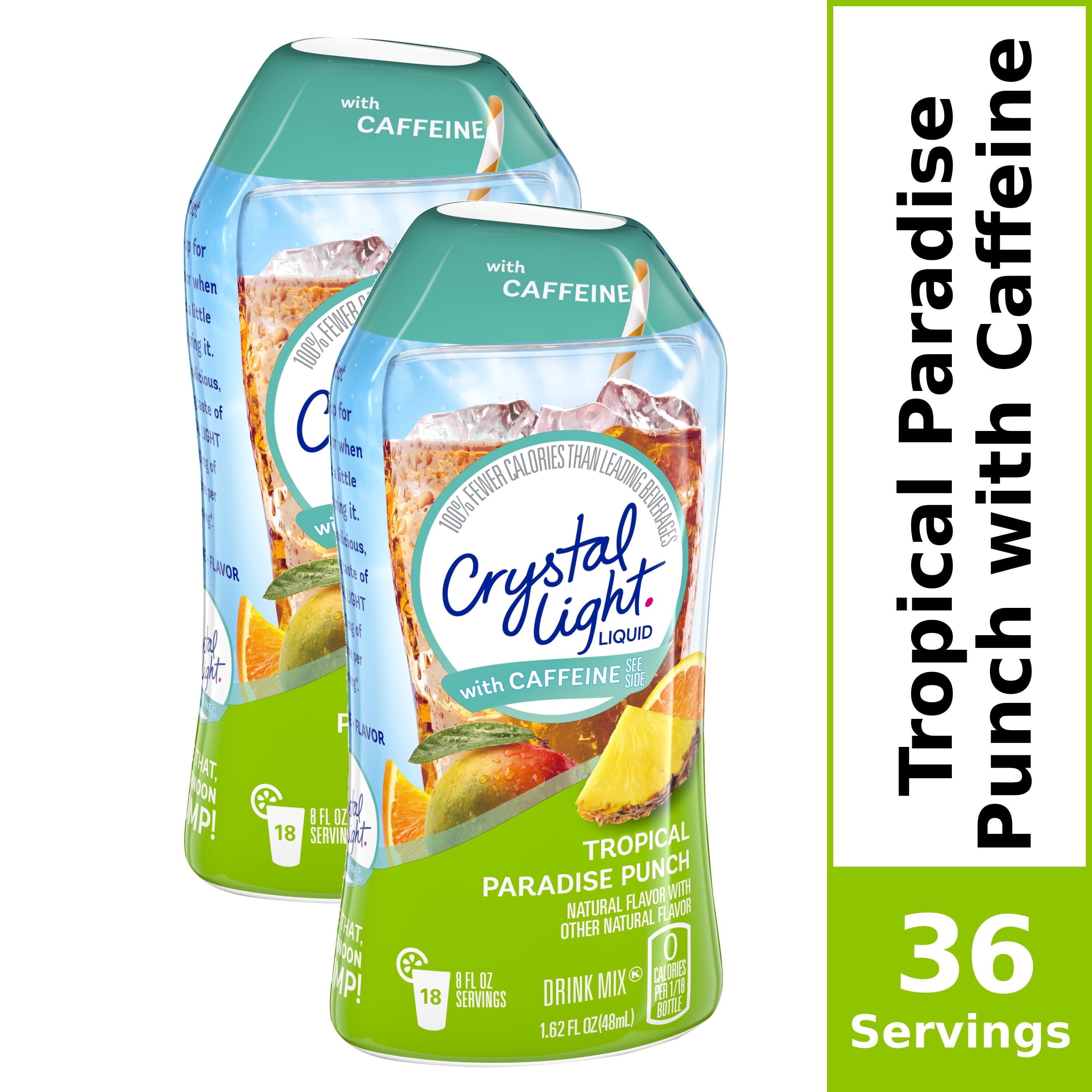 (2 Pack) Crystal Light Tropical Paradise Punch Sugar Free, Caffeinated Liquid Water Enhancer, 1.