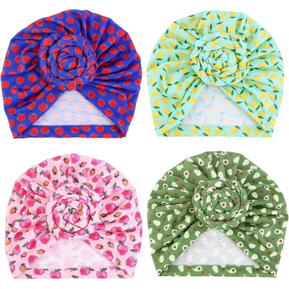 Qhome Girls Cotton Beanie Flower Slouch Cap Hospital Hat Kids Headwarp Turban Hair Accessories