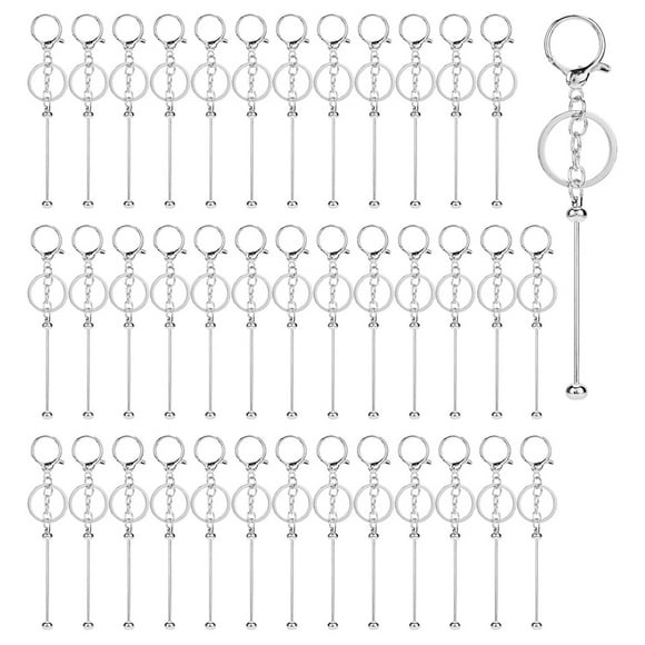 40pcs Beadable Keychain Bars,Metal Beaded Keychain Blank Keychains Key Chain Charms Making Accessories for Craft DIY