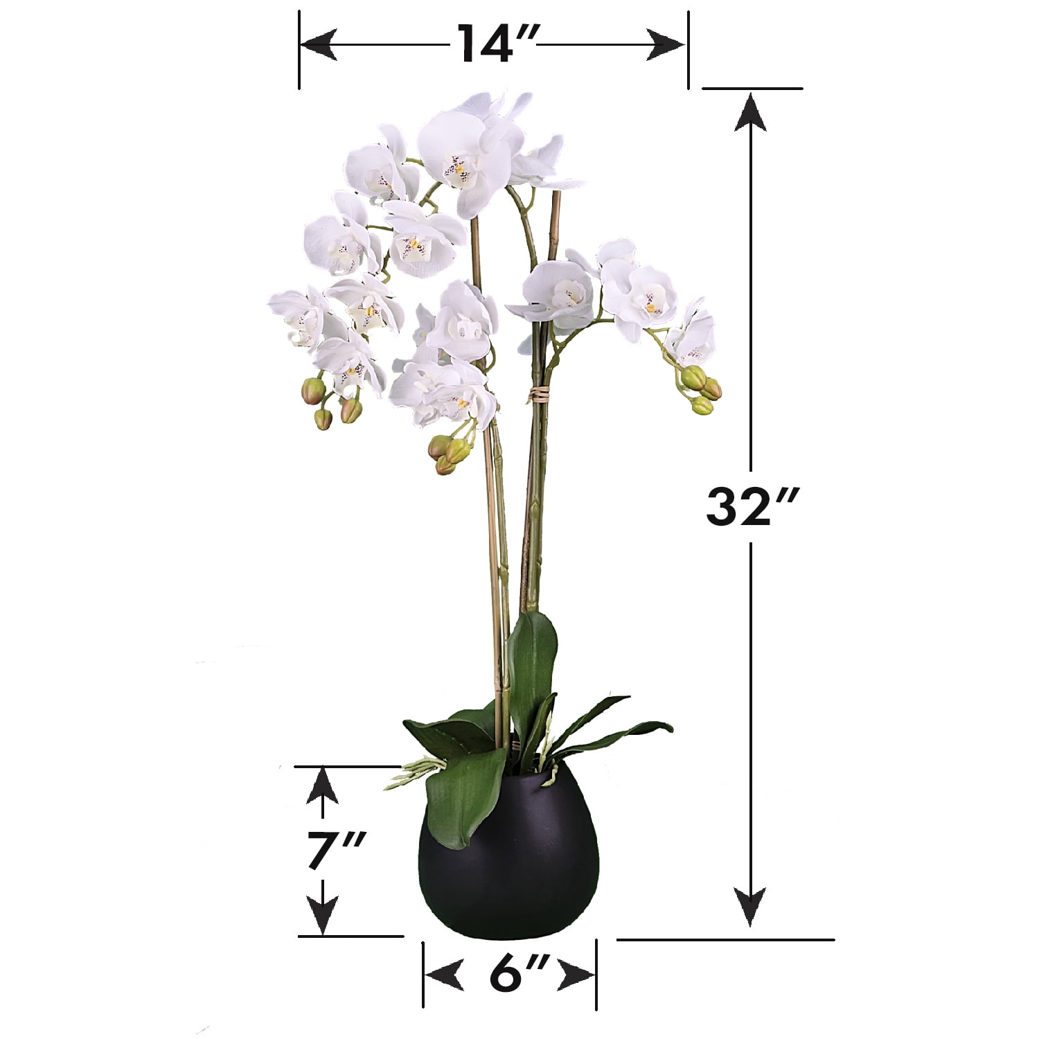 Artificial Plant, 2.67ft Artificial White Orchid in a Black Embossed Ceramic Pot by LCG Florals, Faux Designer Fake Indoor Tree for Living Room, Office, and Home Décor