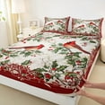 thumbnail image 3 of Manfei Merry Xmas Full Size Sheets,Christmas Cardinals Bed Sheets,Retro Red Berry Sheet Sets For Men Women,Luxury Bedroom Decor,4pcs, 3 of 7
