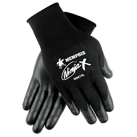 Dipped Nylon Gloves Memphis Glove N9674M Ninja X Nylon/Spandex Shell Gloves with Bi-Polymer Dipped Palm and Fingertips, Black, Medium, 1-Pair ()
