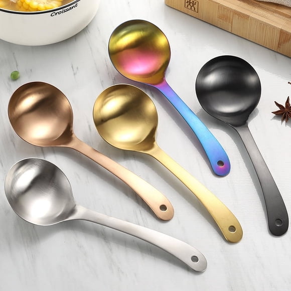 Cuchara grande de acero inoxidable dorado 304, cuchara para sopa, cuchara de cocina para el hogar, cuchara para sopa de mango largo espesada y esmerilada
