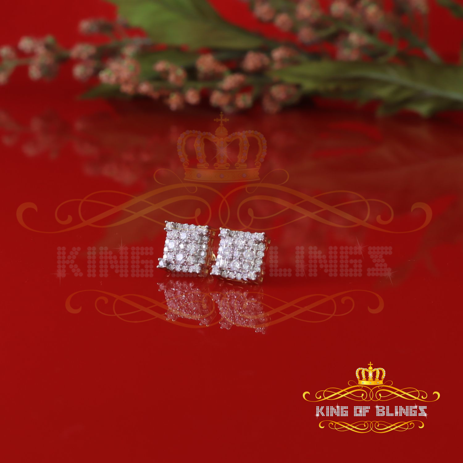 Stud Square D Color Genuine Moissanite Earrings 1.75 ct. t.w., 10k, Yellow Gold