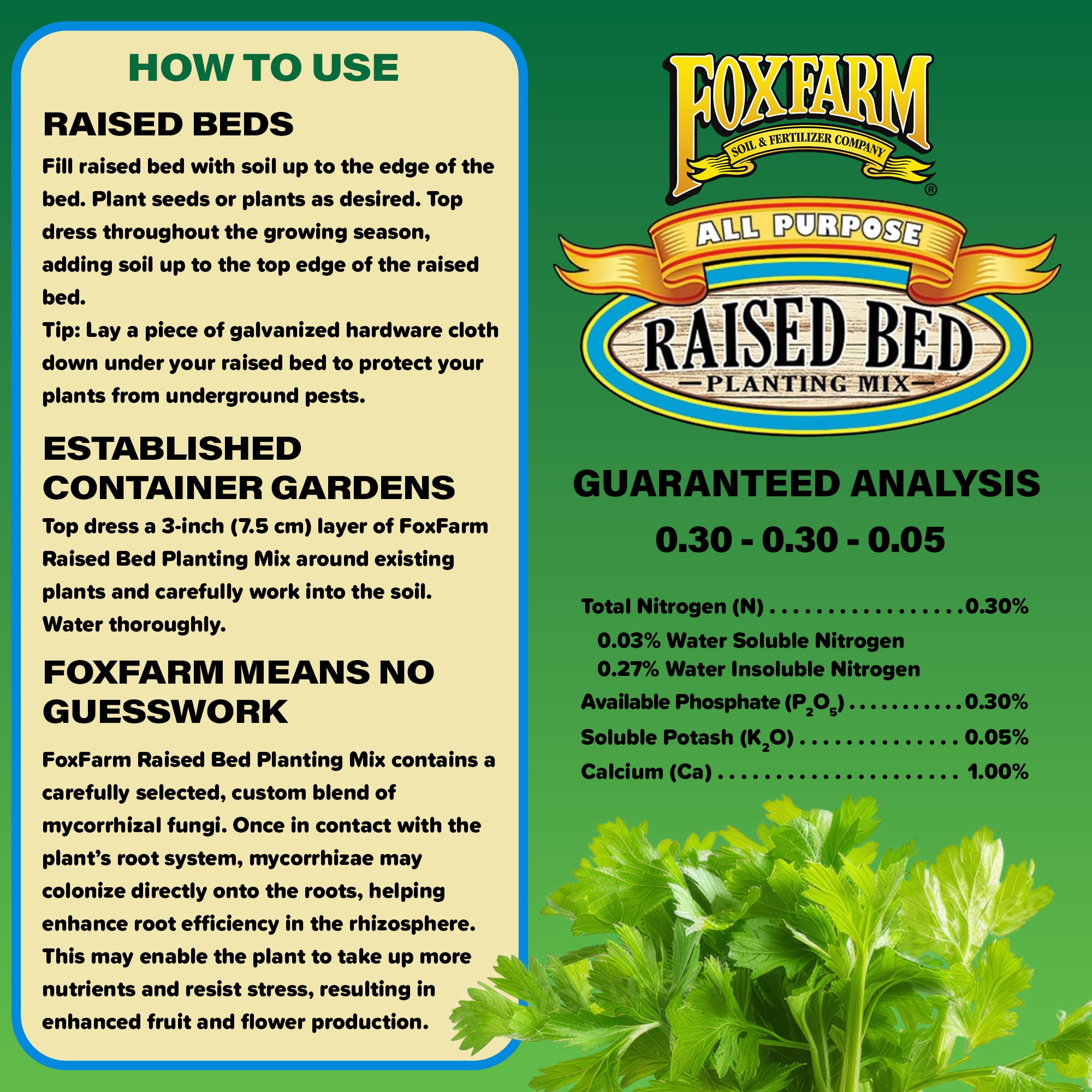 FoxFarm Raised Bed Planting Mix, 1.5cu ft - All-Purpose Garden Soil with Earthworm Castings & Oyster Shell - Ready-to-Use Blend for Vegetables, Flowers, Fruits & Herbs