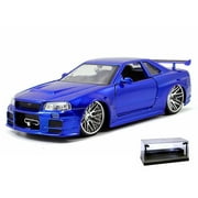 Diecast Car w/LED Display Case - Fast & Furious Brian's Nissan Skyline GT-R, Candy Blue - Jada Toys 97173 - 1/24 Scale Diecast Model Toy Car