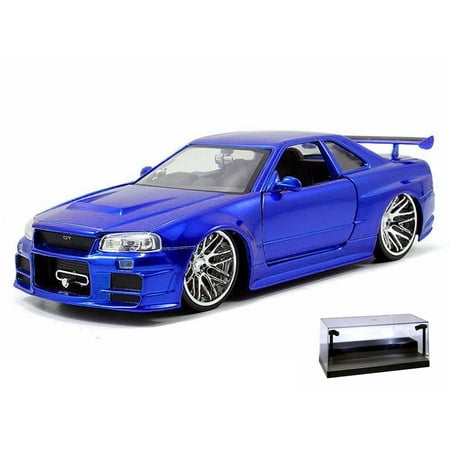 Diecast Car w/LED Display Case - Fast & Furious Brian's Nissan Skyline GT-R, Candy Blue - Jada Toys 97173 - 1/24 Scale Diecast Model Toy Car
