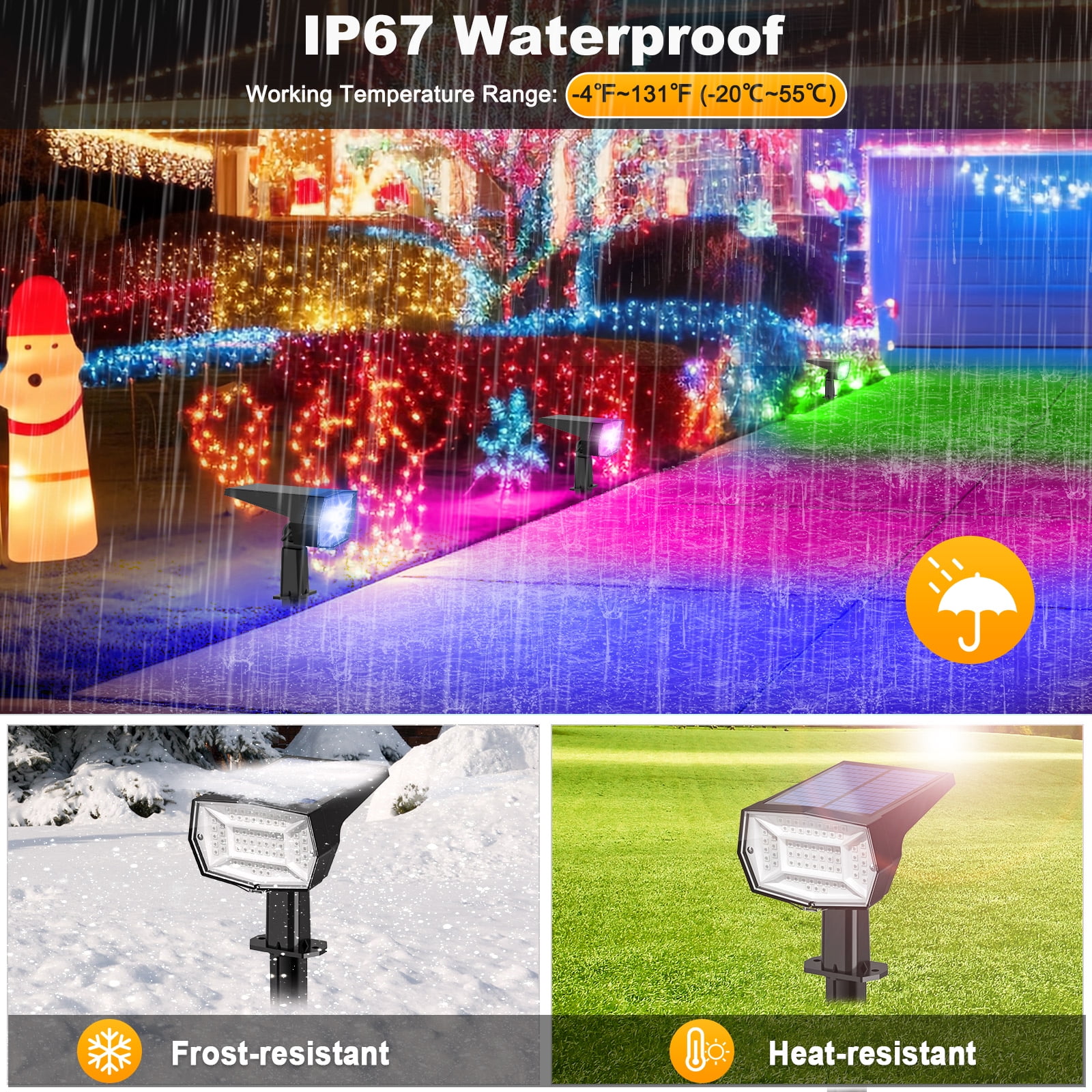 Solar Color Changing Lights Outdoor, 9 Color Modes Landscape Spotlights, Dusk To Dawn Solar Powered Spot Lights For Outside, Solar Garden Lights For Yard, Pathway, Tree 6 Pack (Multicolor)