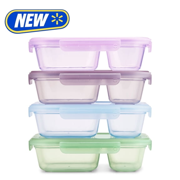 Ello Snap & Nest Plastic 8 Piece Divided Meal Prep Set, Well Suited to Refrigerator Organization and Meal Preparation