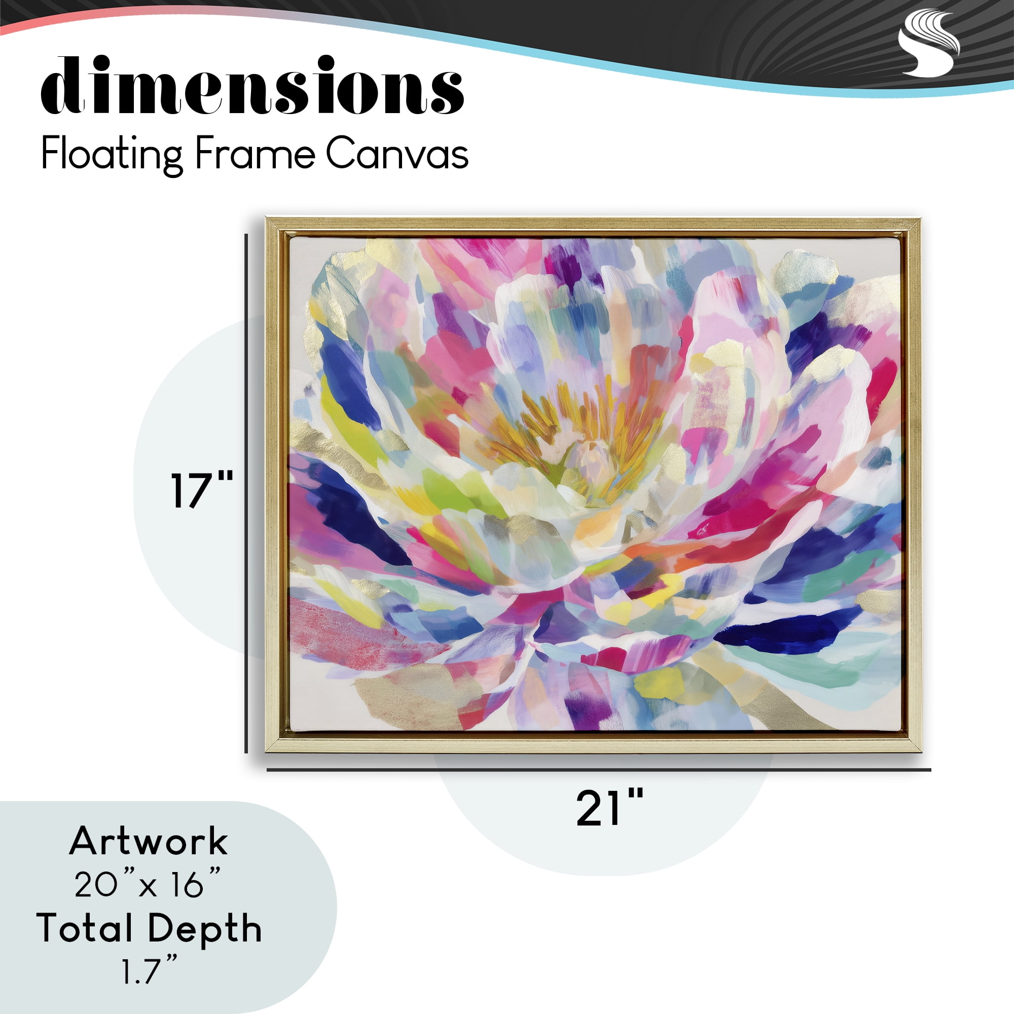 Stupell Industries Dahlia in Pink & Blue Gold Framed Floater Canvas Wall Art, design by Chromatic Storm Studio