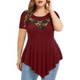 thumbnail image 2 of WEAIXIMIUNG Chemises de Maternité Automne Ample Grande Taille Femmes Dentelle Florale Unie Col Rond Asymétrique Trois Quarts Hauts Blouse, 2 of 4