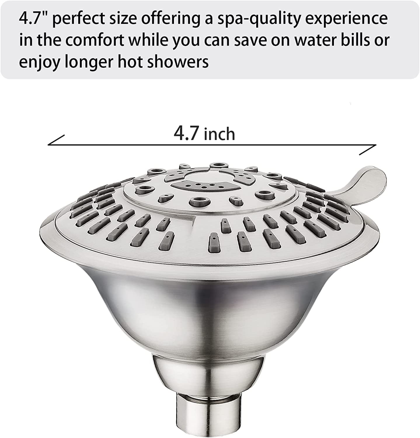 Bright Showers Bathroom High Pressure 5 Spray Setting Fixed Rain Shower Head - Brushed Nickel