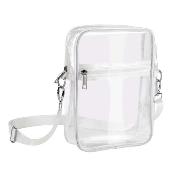 Bolso bandolera transparente Soledad con bolsillo frontal de PVC 23 cm x 17,5 cm x 6 cm