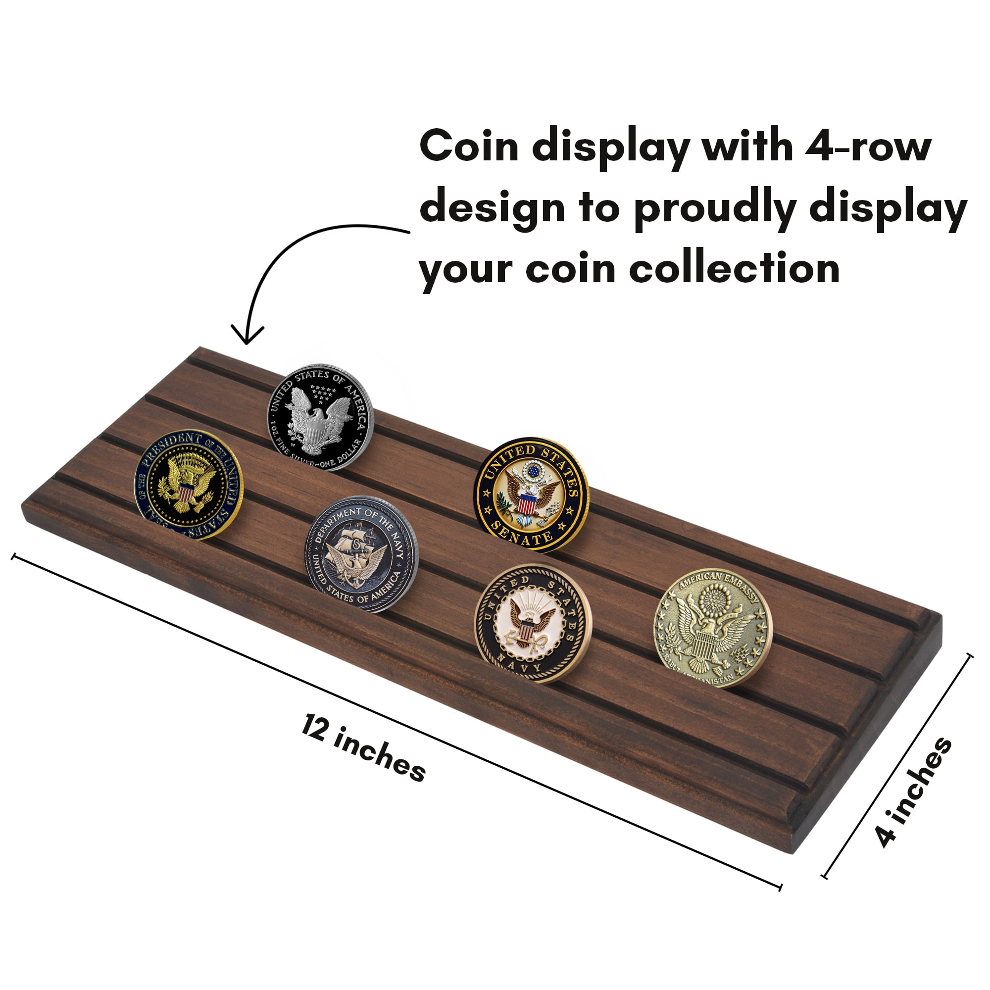 Americanflat 12x4 Picture Frame Challenge Coin Display Rows Military Stand Solid Collectible Holder - Walnut