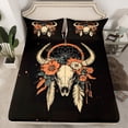 thumbnail image 2 of Homewish Bohemian Bull Skull Bed Sheets,Boho Tribal King Sheets,Rustic Farmhouse Cabin Sheet Set For Men Women,Super Cozy Room Decor,4-Piece, 2 of 7