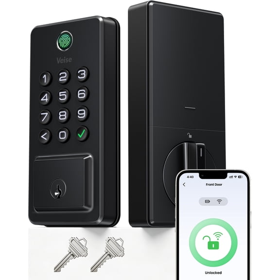 Veise DK012W WiFi Smart Deadbolt Door Lock for Front Door, Matte Black