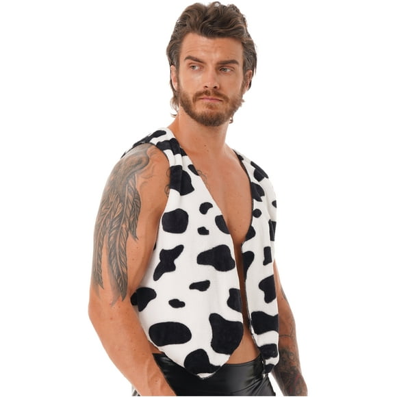 YiZYiF Women Men Flannel Waistcoat Cow Print Cardigan Jacket Coat Vest Cowgirl Cowboy Cosplay Costume Black XXL