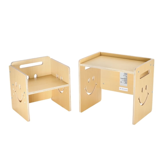 Montessori Toddler Table & Chair Set 3-in-1 Sturdy Wooden Adjustable Height with Chalkboard for 1-5 Years Drawing Reading Eating