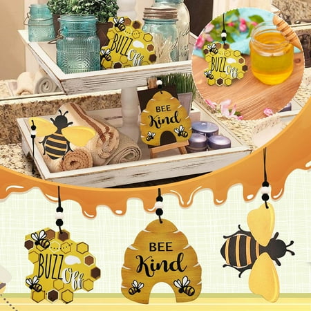 

Wepro Ornaments Crafts Pendant Festival Style Creative Bee Wooden Decorations Bee Beehive Hangs
