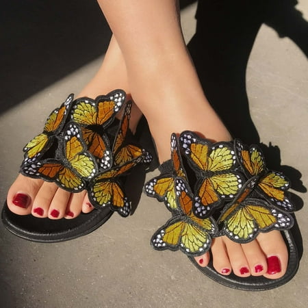 

KKCXFJX slippers for women Women s Summer Bow-knot Embroidered Flip-flops Flat Shoes Slippers