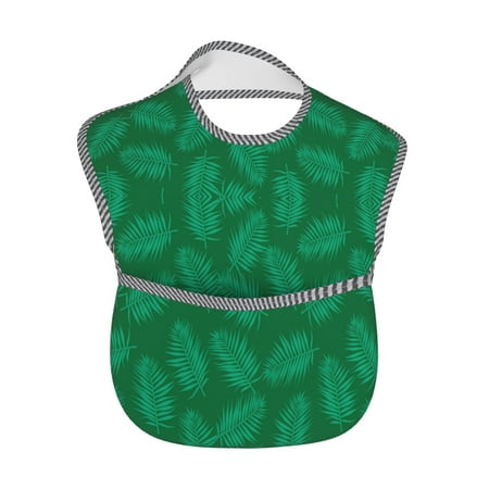 

Baby Bibs Waterproof Toddler Bib Green Palm Leaf Background Feeding Bib With Pocket For Infant