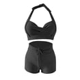 thumbnail image 3 of MSJUHEG Ruched Tankini Tops for Women,High Waisted Bikini Sets for Women,Ruched Two Piece Swimsuit,Tummy Control Swimsuits for Women,Bathing Suit for Women,Tie Bikini Sets for Women, Black L, 3 of 4