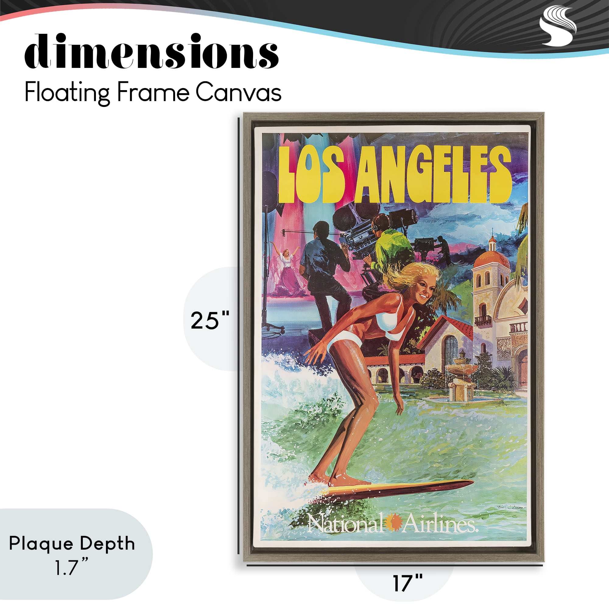 Stupell Industries Vintage Los Angeles Travel Brown Framed Floater Canvas Wall Art, design by Vintage Posters