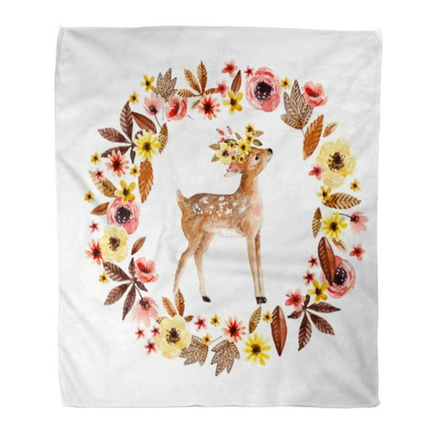 HATIART Throw Blanket Warm Cozy Print Flannel Watercolor Deer Fawn Among Flowers Cute Baby Drawing in Cartoon Hand Comfortable Soft for Bed Sofa and Couch 50x60 Inches Walmart