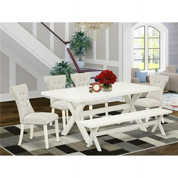 6 Piece X-Style Modern Dining Table Set - Linen White