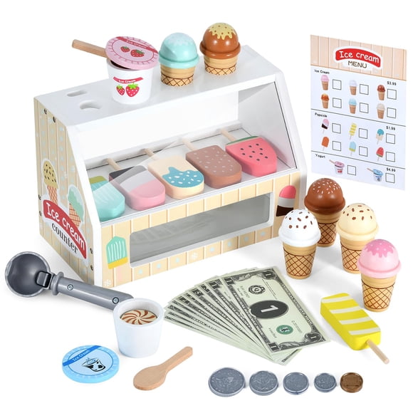 Set de juego de mesa de helados WHOHOLL de madera para niños de 3 a 8 años