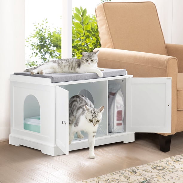 Large Wooden Cat Litter Box Enclosure, Washroom Storage Bench