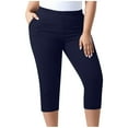 thumbnail image 2 of OGLCCG Women Capri Pants Plus Size Stretch Knee Length Leggings with Pockets Comfy Slim Fit Elastic Waist Casual Summer Ladies Pull On Capris,L,Dark Blue, 2 of 7