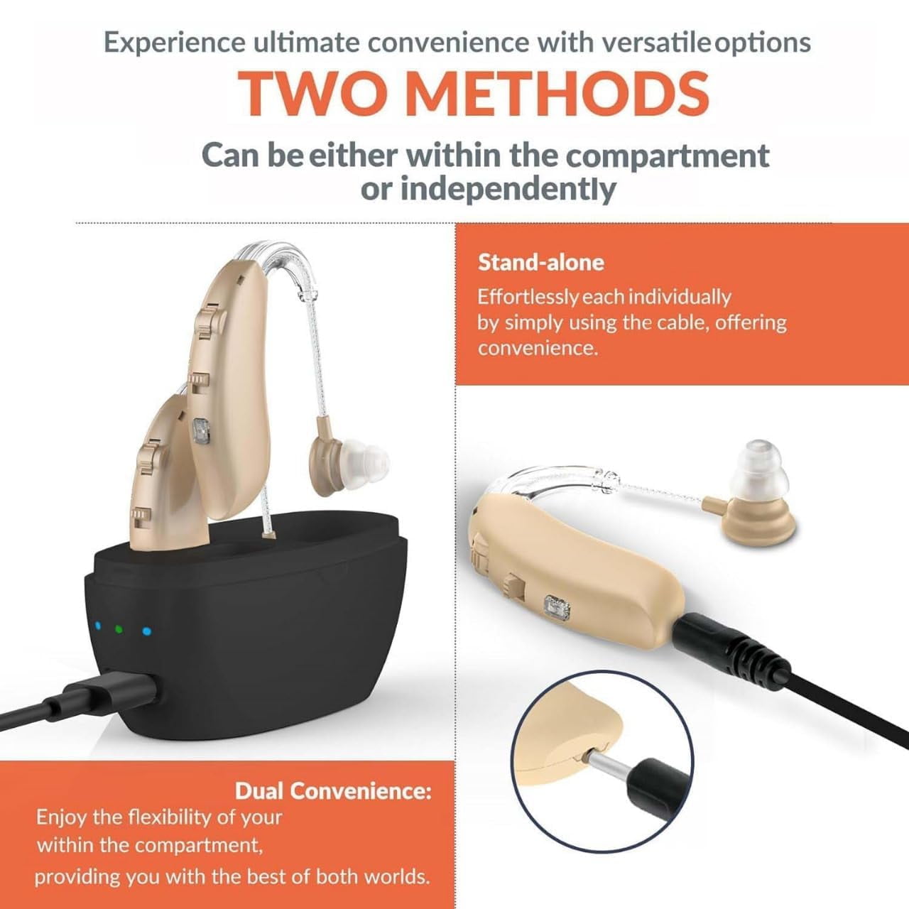 MEDca Rechargeable Hearing Amplifiers for Seniors - Behind-the-Ear Hearing Aid Pair with Intelligent Noise Cancellation, Four Modes, Volume Control, and Charging Case