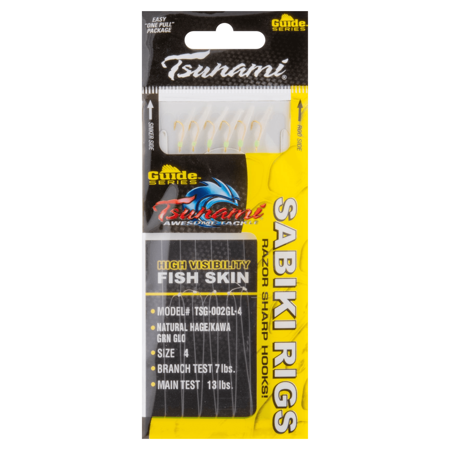 (3 pack) Tsunami Sabiki Rig-Natural Hage/Kawa Grn Glo