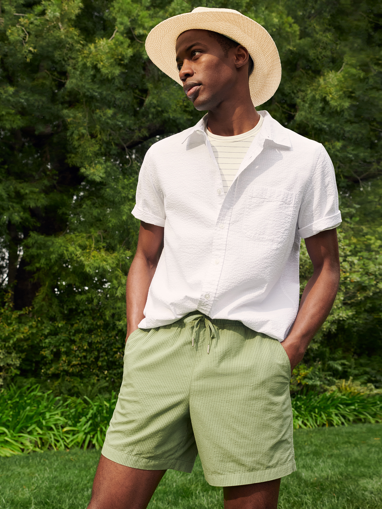 George Men's Seersucker Button Up Shirt with Short Sleeves