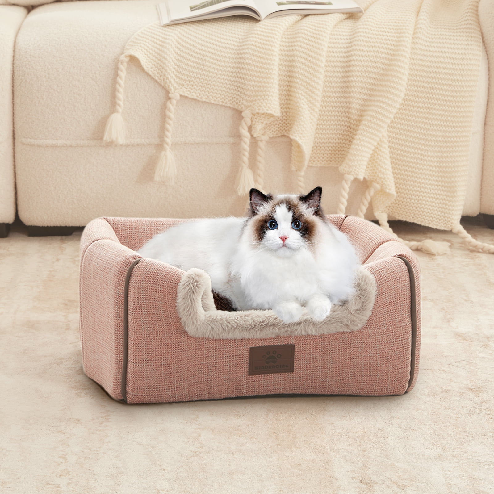 WINDRACING Cat Bed for Indoor Cats, Pink Cat Cave Tent with Washable Cushion Non-Slip Bottom for Kittens Puppy