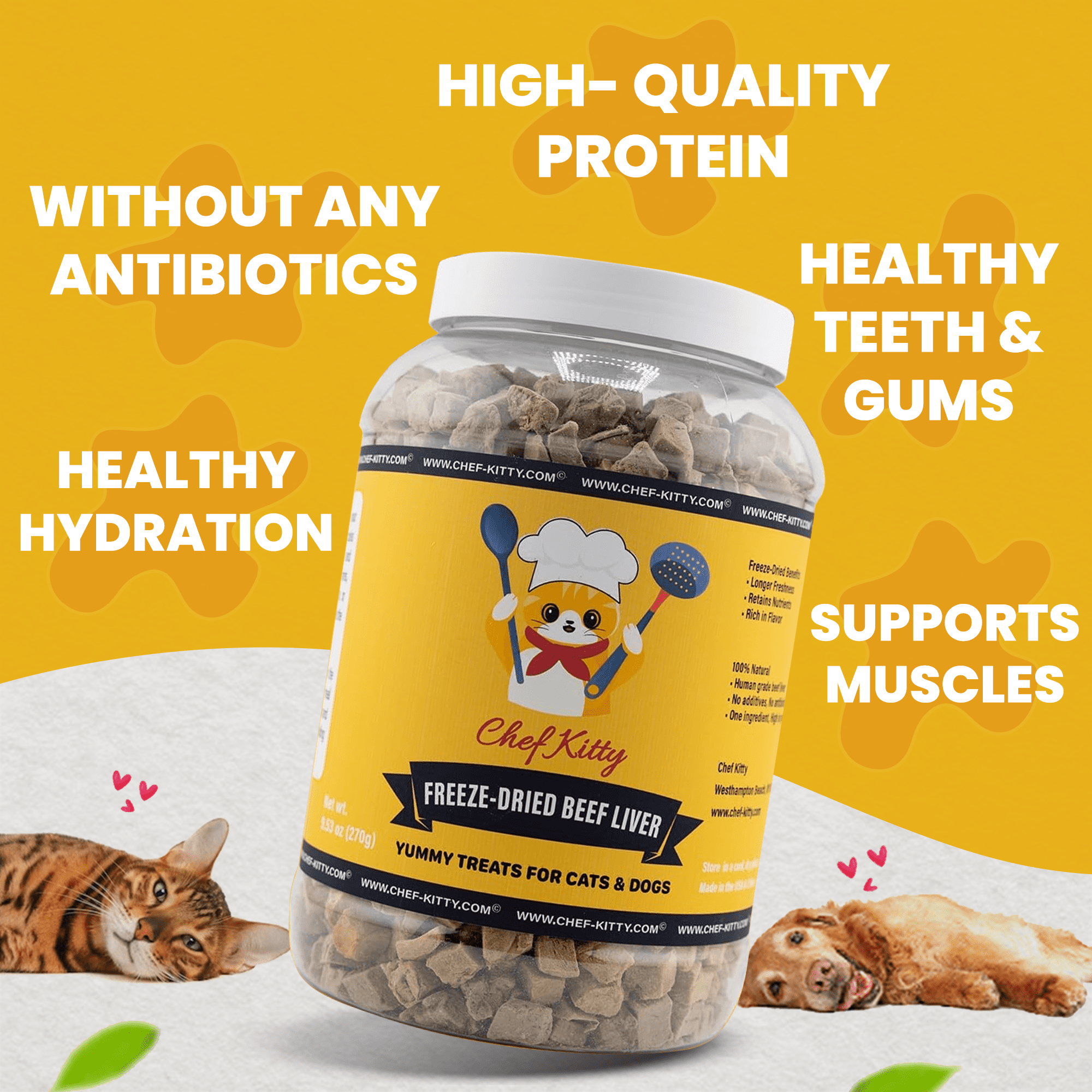 Chef Kitty Beef Liver Freeze-Dried Treats for Cats and Dogs, 3.4 oz Bottle