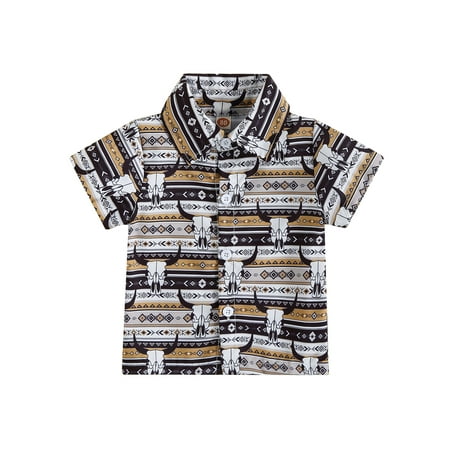 

aturustex Infant Baby Boy Summer T-shirt 3M 6M 12M 18M 24M 3T Casual Western Geometric/ Cow Printed Short Sleeve Button Up Shirt