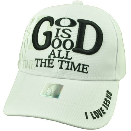God is Good All The Time I Love Jesus White Hat Cap Adjustable Religious Faith