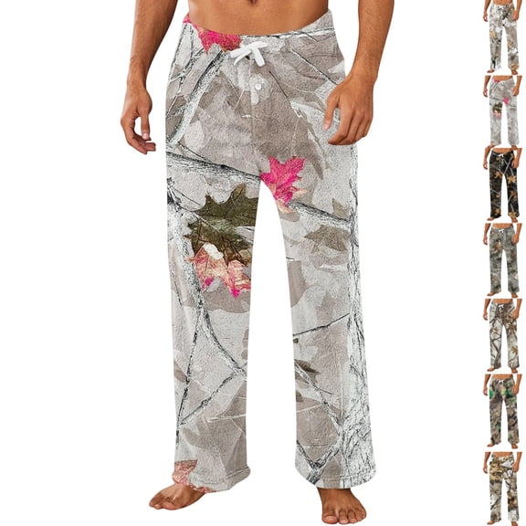 GrmtClth Pajama Pants for Men Breathable Soft Indoor Pajama Pants Jungle Camo Pattern Elastic Waist Relax Fit Straight Leg Bottoms Gray XL