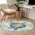 thumbnail image 5 of Summer Sea Turtle Round Living Room Rugs 3.3 ft, Nautical Ocean Watercolor Turtle Coral Linen Washable Area Rug with Non-Slip Sturdy Edge Binding Round Front Door Mat Floor Carpet for Entryway, 5 of 9