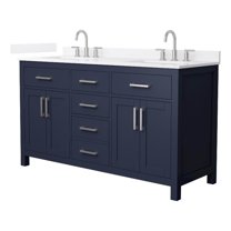 Beckett 60" Dark Blue Double Vanity & White Quartz Top (3-Hole) & Nickel Trim