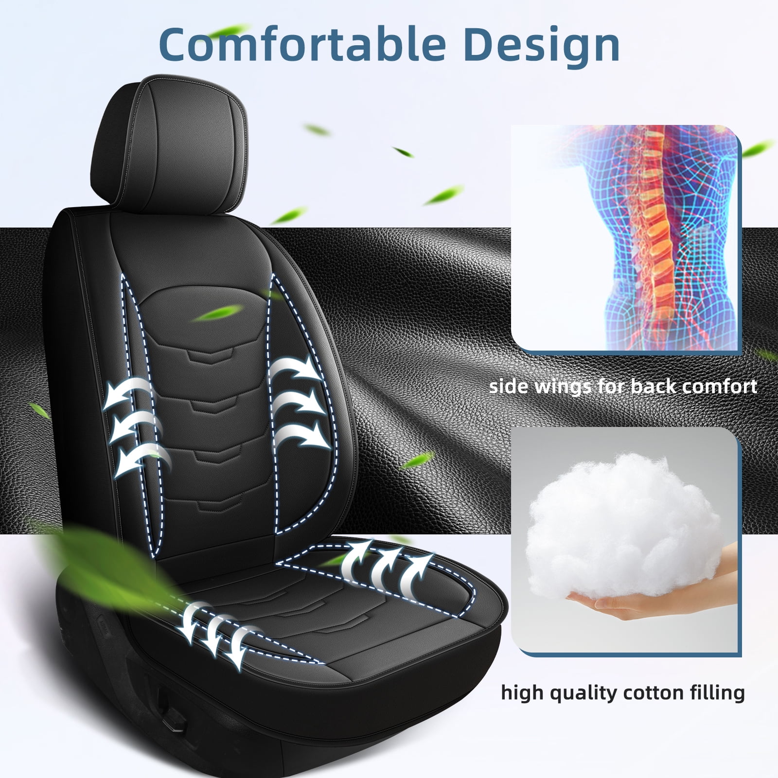 LAONNVIR Car Seat Cover Fit for Honda CR-V 2007-2024 2025: Front Set Waterproof Leather Vehicle Seat Cushion Luxury Automotive Protector,Black Front Set(2 Seats)