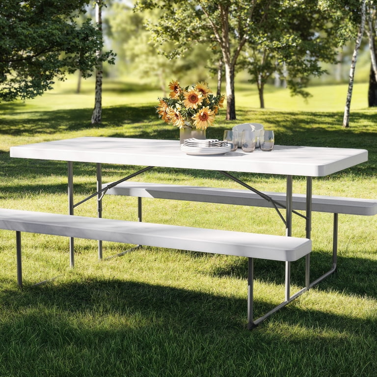 Flash Furniture, Picnic Table, 6 Foot Granite White Indoor-Outdoor