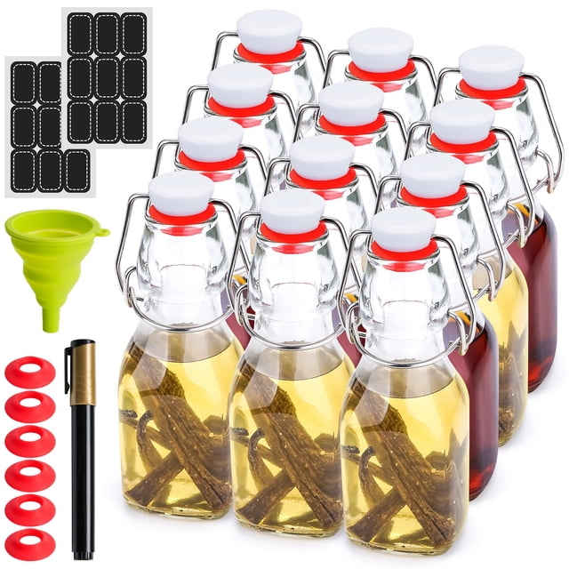 Botellas de vidrio WILLDAN de 120 ml, paquete de 12, herméticas con tapa abatible